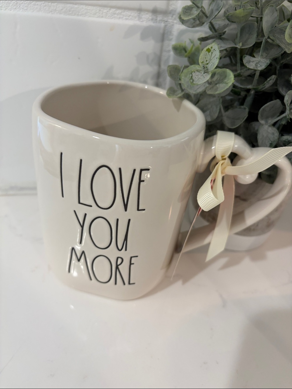 Rae Dunn Cream Ceramic Mug with Black Lettering - "I LOVE YOU MORE"